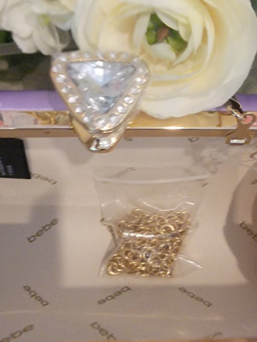 Bebe Clutch Purse Purple, Pink, Cream, Silver Flowers - Picture 5 of 6